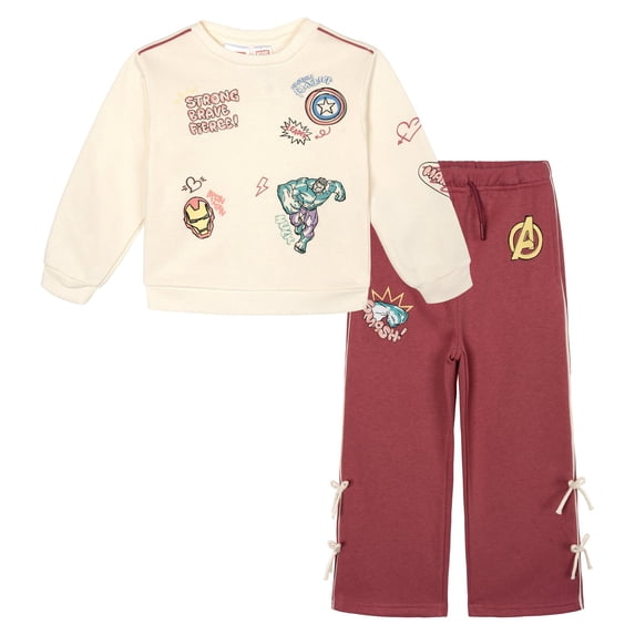 Marvel Comics Little Girls' Sweatshirt and Fleece Pants Set Tusk Pink Avengers