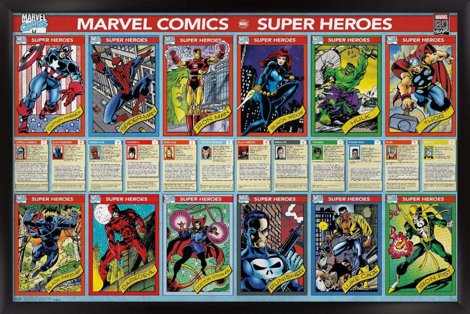 Marvel Comics - Marvel 80th Anniversary - Cards Wall Poster, 14.725" x 22.375", Framed
