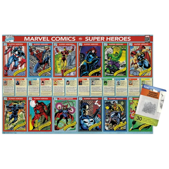 Marvel Comics - Marvel 80th Anniversary - Cards Wall Poster with Push Pins, 14.725" x 22.375"