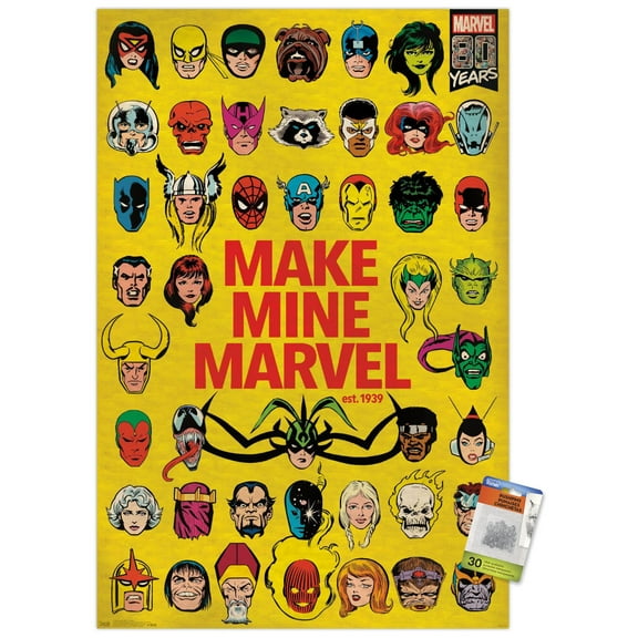 Marvel Comics Marvel 80th Anniversary - Group Wall Poster with Push Pins, 22.375" x 34"
