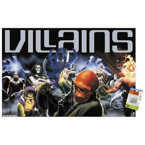 Marvel Comics Marvel 80th Anniversary - Villains Wall Poster with Push Pins, 22.375" x 34"