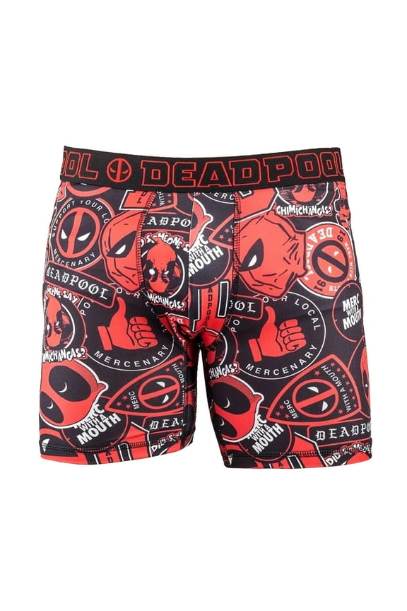Marvel Comics Men's Deadpool Sticker Merc with a Mouth No-Fly Boxer Briefs