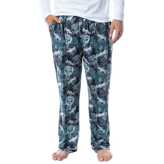 Marvel Comics Men's Frank Castle Punisher Skull Icon Tossed Print Lounge Pajama Pants Sleepwear