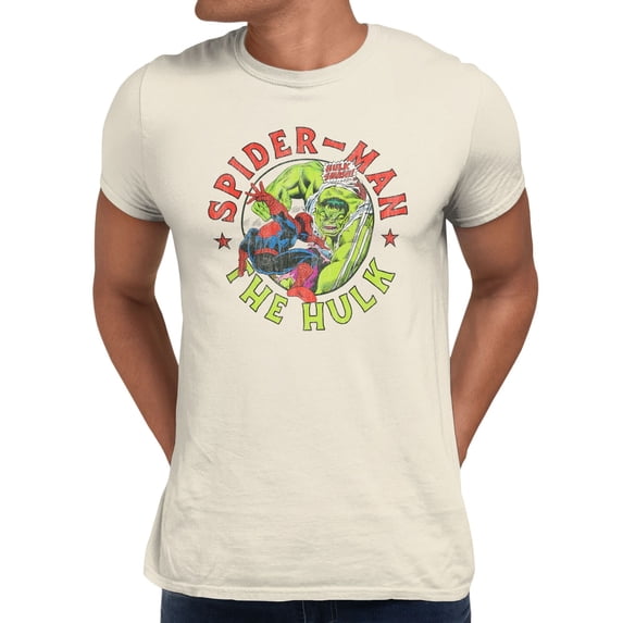 Marvel Comics Hulk Smash Spider-man Circle Men's T Shirt (Natural, S-3XL)