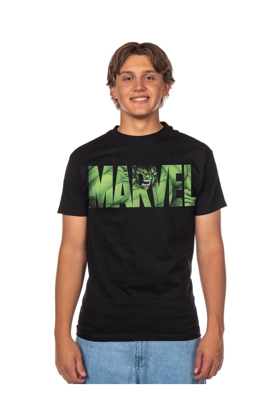 Marvel Comics Men's Marvel Logo The Hulk in Action Angry Adult T-Shirt