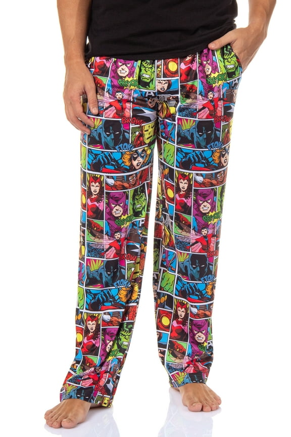 Marvel Comics Men's Onomatopoeia Character Grid Adult Sleep Lounge Pajama Pants
