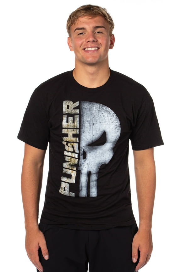 Marvel Comics Men's Punisher Split Face Design Graphic Print Adult T-Shirt