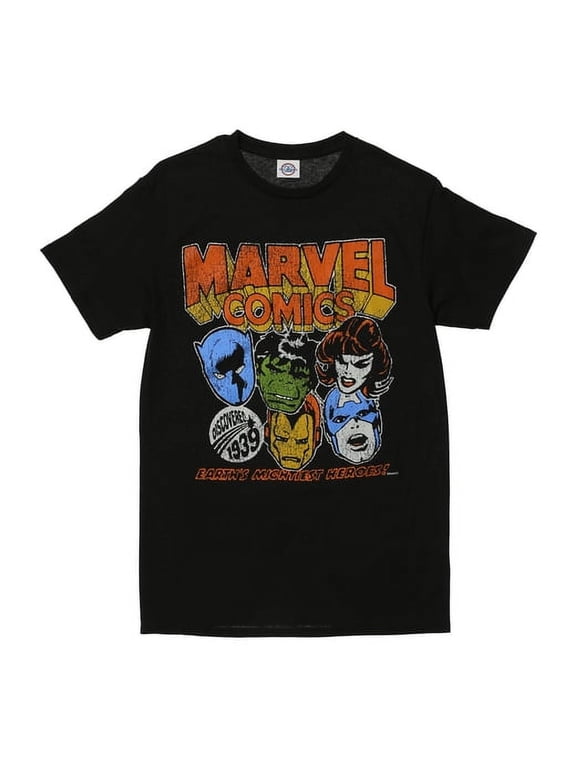 Comics Men's Retro Style Iron Man Hulk Character Logo T-Shirt, Large