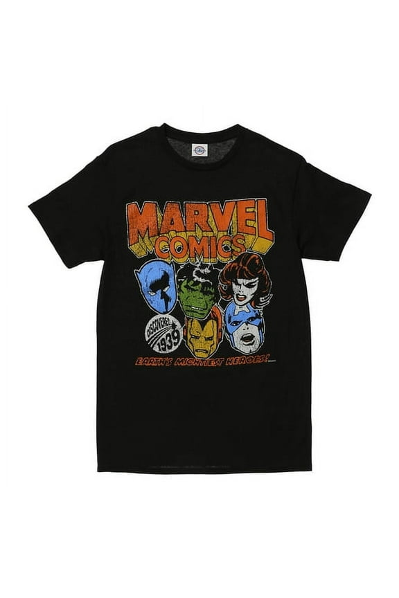 Comics Men's Retro Style Iron Man Hulk Character Logo T-Shirt, Large