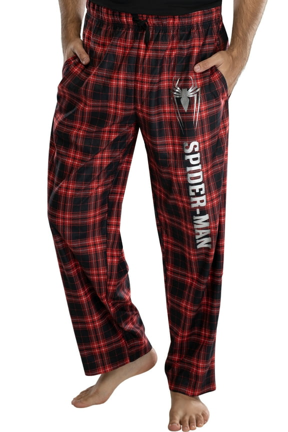 Marvel Comics Mens' Spider-Man Logo Plaid Lounge Sleep Pajama Pants Loungewear Sleepwear