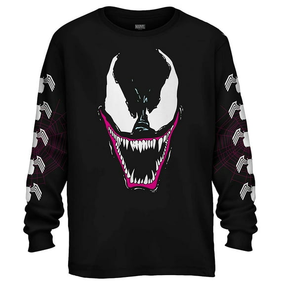 Marvel Comics Men's Symbiote Venom Grin Graphic Print Adult Crewneck Long-Sleeve T-Shirt