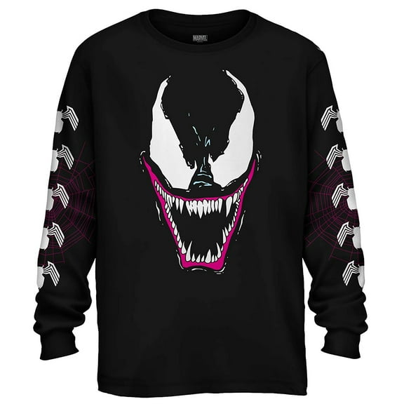 Marvel Comics Men's Symbiote Venom Grin Graphic Print Adult Crewneck Long-Sleeve T-Shirt
