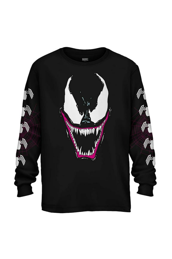Marvel Comics Men's Symbiote Venom Grin Graphic Print Adult Crewneck Long-Sleeve T-Shirt