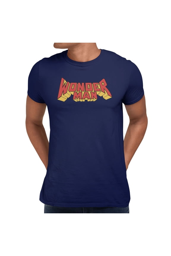 Comics Wonder Man Block Letter Header Men's T Shirt (Navy, S-3XL)
