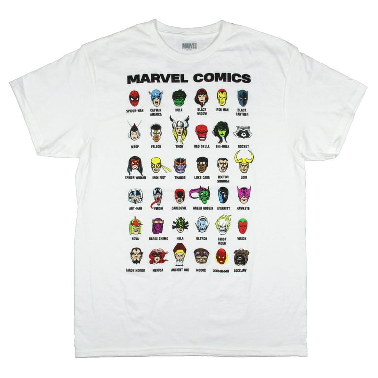 Marvel Comics Mens' Character Face And Name Cheat Sheet Graphic T