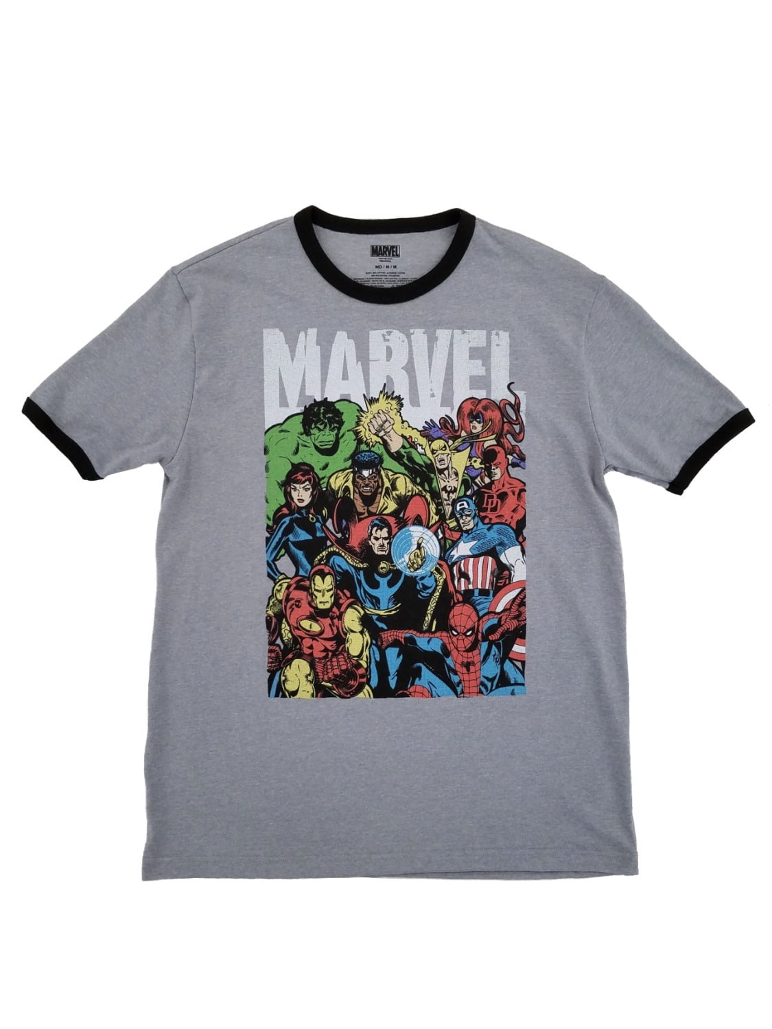 Marvel Comics Mens Heather Gray Superhero Teamup Avengers T-Shirt Small