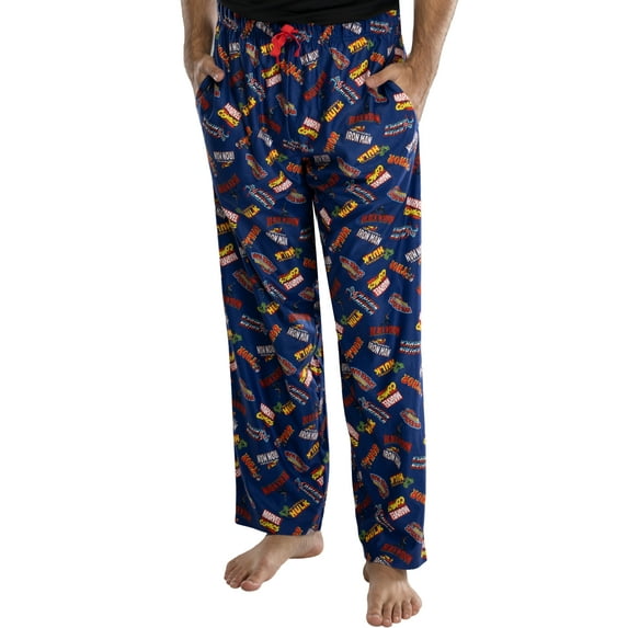 Marvel Comics Men's Pajama Pants Superhero Logo Iron Man Thor Captain America Hulk Black Widow Lounge Sleepwear