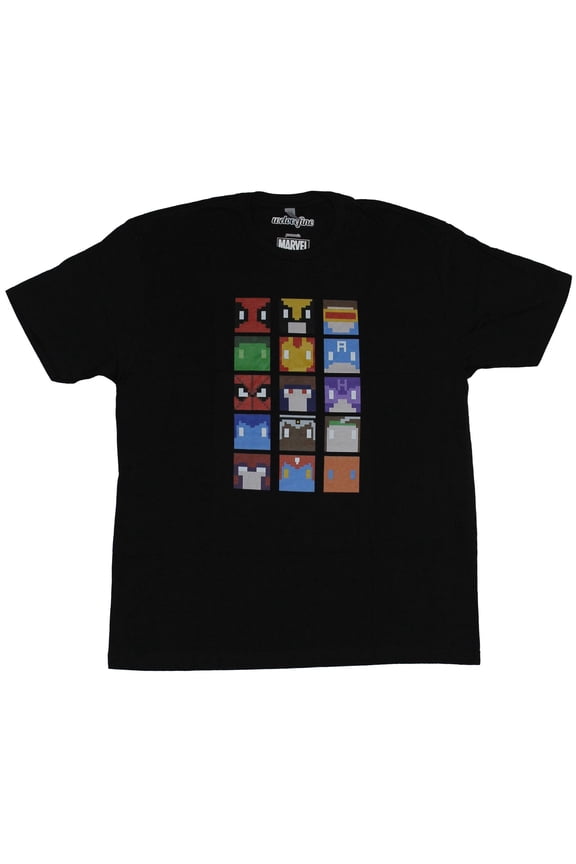 Comics Mens T-Shirt - 15 Simple Pixel Style Face Box Images (X-Large)