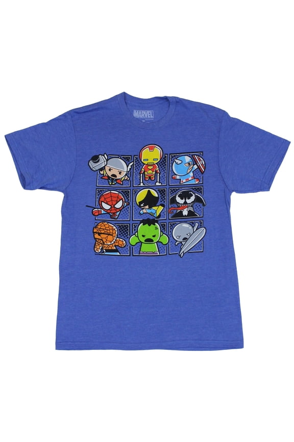 Comics Mens T-Shirt  - 9 Box Grid of Cutie Heroes (Small)