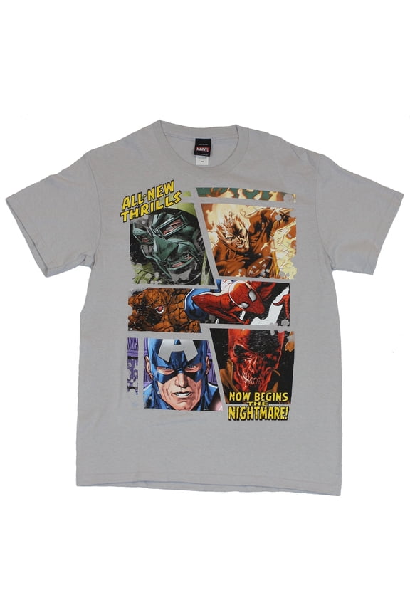 Comics Mens T-Shirt - "All New Thrills Now Begins the Nightmare" Pics (2X-Large)