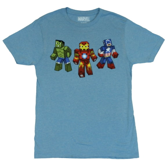 Marvel Comics Mens T-Shirt  - Block Pixel Iron Man, Captain America & Hulk (Medium)