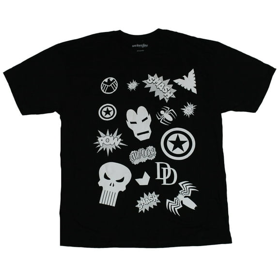 Marvel Comics Mens T-Shirt - Classic Heroes Images Logos Smash Pow (Large)