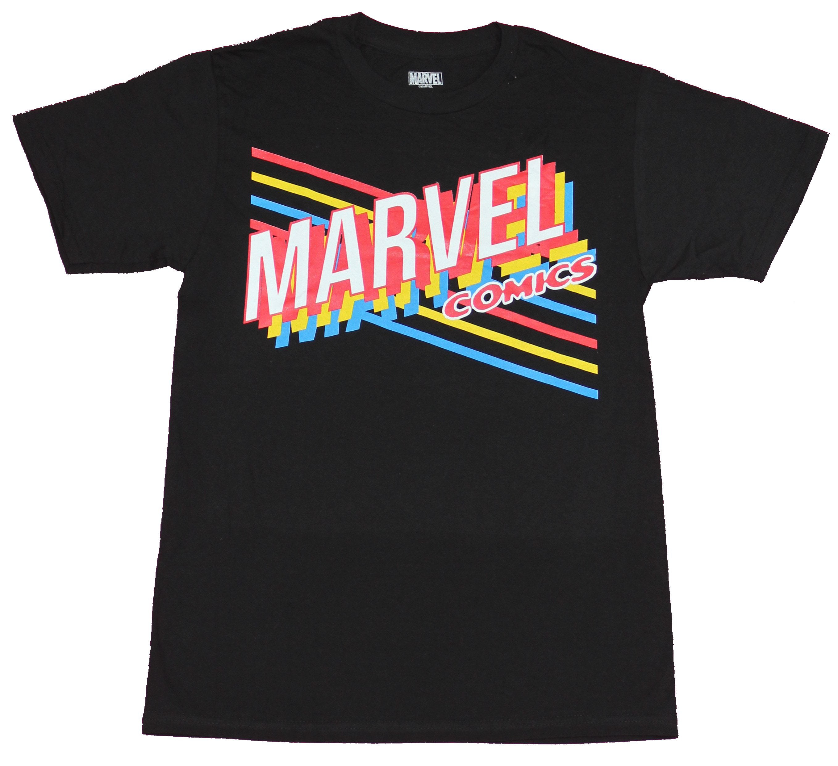 Marvel Comics Mens T-Shirt - Colorful 80s New Wave Style Logo Design  (Small)