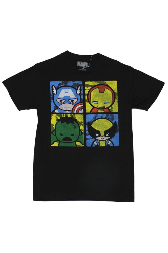 Comics Mens T-Shirt - Distressed Baby Heroes 4 Square Image (Large)