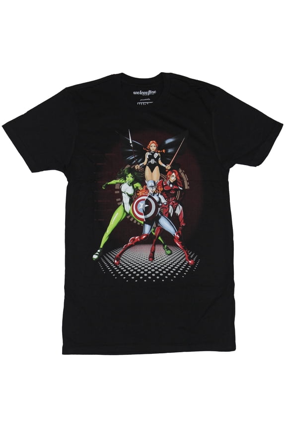 Comics Mens T-Shirt - The Ladies of Marvel Bishouji Style Battle Ready (Small)