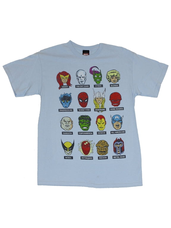 Comics Mens T-Shirt - spider2man, Iron Man, And Captain America Heads (Medium)