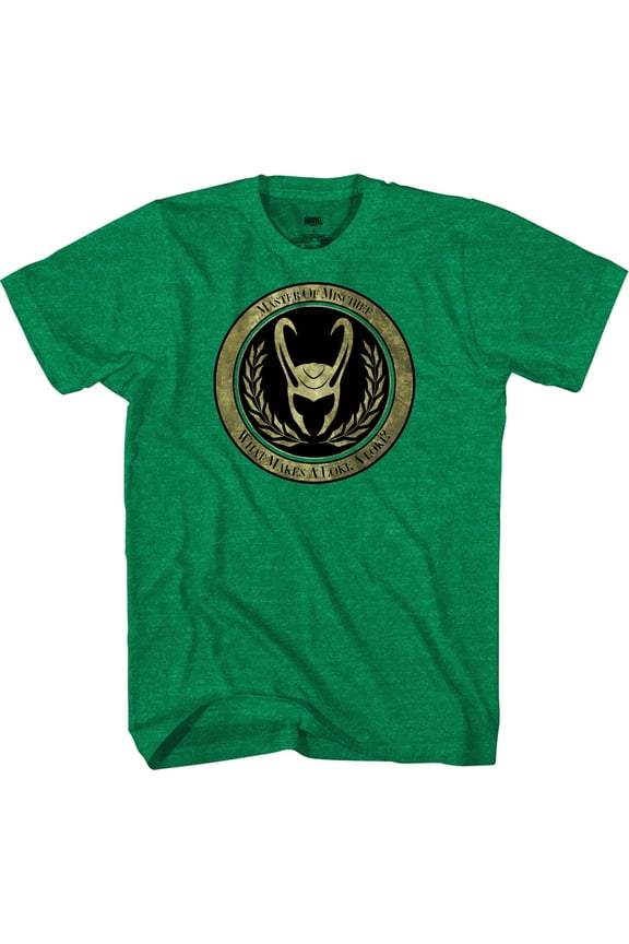 Marvel Comics & Movie Loki "What Makes a Loki, a Loki?" Phrase & Gold Logo, Graphic Green T-Shirt, – Adult Unisex XX-Large