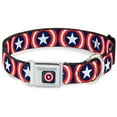 thumbnail image 1 of Marvel Comics Pet Collar, Dog Collar Metal Seatbelt Buckle, Captain America Shield Repeat Navy, 11 to 16.5 Inches 1.0 Inch Wide, 1 of 9