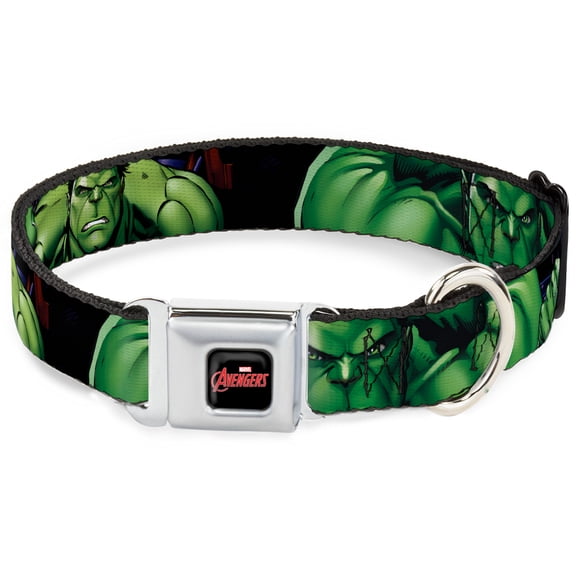 Marvel Comics Pet Collar, Dog Collar Metal Seatbelt Buckle, Marvel Hulk Close Up Poses, 15 to 24 Inches 1.0 Inch Wide