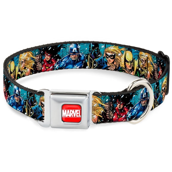 Marvel Comics Pet Collar, Dog Collar Metal Seatbelt Buckle, New Avengers Group Snow Storm Pose, 15 to 24 Inches 1.0 Inch Wide