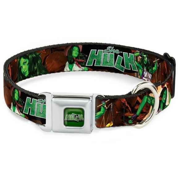 Marvel Comics Pet Collar, Dog Collar Metal Seatbelt Buckle, She Hulk Comic Book Cover Poses Rocks, 20 to 31 Inches 1.5 Inch Wide