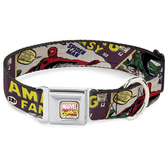 Marvel Comics Pet Collar, Dog Collar Metal Seatbelt Buckle, Spider Man Amazing Fantasy Cover Pose, 11 to 16.5 Inches 1.0 Inch Wide