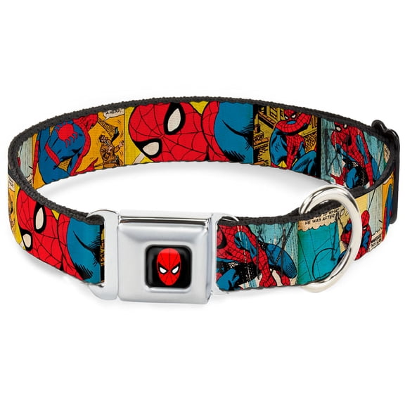 Marvel Comics Pet Collar, Dog Collar Metal Seatbelt Buckle, Spider Man Comic Strip, 20 to 31 Inches 1.5 Inch Wide