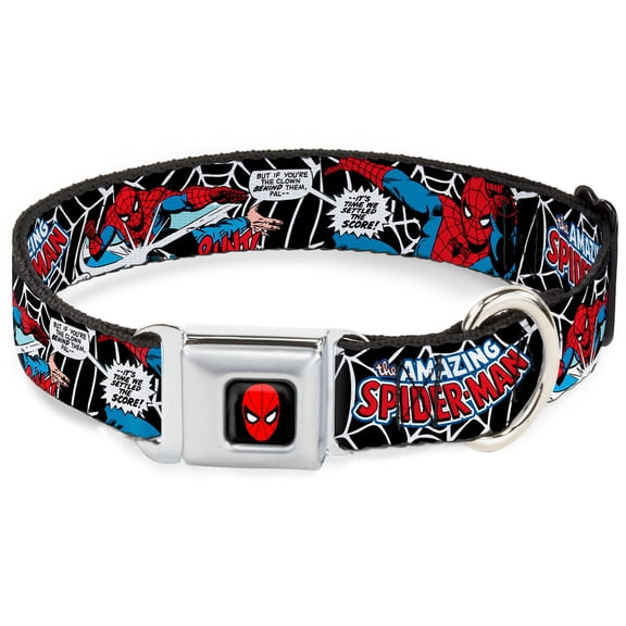 Marvel Comics Pet Collar, Dog Collar Metal Seatbelt Buckle, Spider Man In Action Amazing Spider Man, 11 to 16.5 Inches 1.0 Inch Wide
