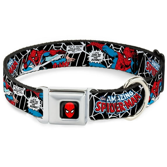 Marvel Comics Pet Collar, Dog Collar Metal Seatbelt Buckle, Spider Man In Action Amazing Spider Man, 20 to 31 Inches 1.5 Inch Wide