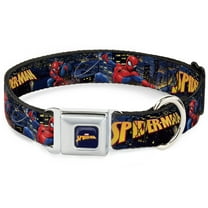 Marvel Comics Pet Collar, Dog Collar Metal Seatbelt Buckle, Spider Man Title Logo and Action Skyline Poses, 9.5 to 13 Inches 1.0 Inch Wide