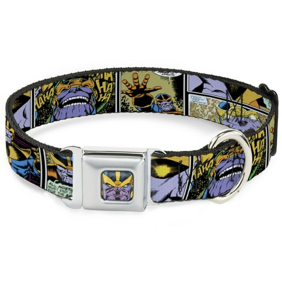 Marvel Comics Pet Collar, Dog Collar Metal Seatbelt Buckle, Thanos Comic Scene Blocks, 15 to 24 Inches 1.0 Inch Wide