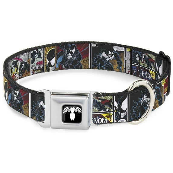 Marvel Comics Pet Collar, Dog Collar Metal Seatbelt Buckle, Venom Comic Book Panels, 16 to 23 Inches 1.5 Inch Wide