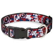 Marvel Comics Pet Collar, Dog Collar Plastic Buckle, Captain America Shield Digital Camo Blue White Red, 7 to 8.5 Inches 0.5 Inch Wide
