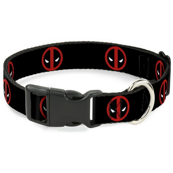 Marvel Comics Pet Collar, Dog Collar Plastic Buckle, Deadpool Logo Black Red White, 15 to 24 Inches 1.0 Inch Wide
