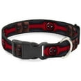 thumbnail image 1 of Marvel Comics Pet Collar, Dog Collar Plastic Buckle, Deadpool Utility Belt Logo Pockets Black Reds Browns, 9.5 to 14.5 Inches 0.5 Inch Wide, 1 of 6