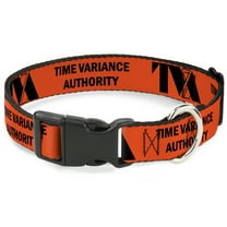 Marvel Comics Pet Collar, Dog Collar Plastic Buckle, Loki Series TVA Time Variance Authority Text Orange Black, 7 to 8.5 Inches 0.5 Inch Wide