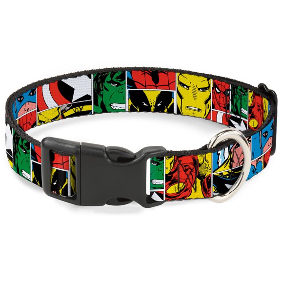 Marvel Comics Pet Collar, Dog Collar Plastic Buckle, Marvel Superhero Comic Blocks, 20 to 31 Inches 1.5 Inch Wide