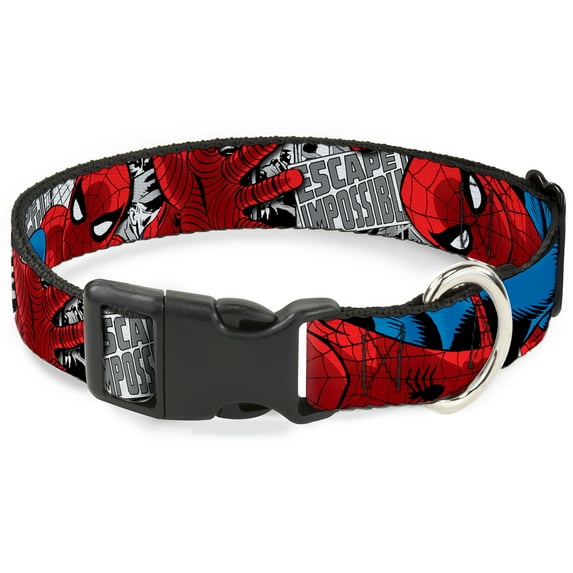 Marvel Comics Pet Collar, Dog Collar Plastic Buckle, Spider Man Action Escape Impossible Gray, 15 to 24 Inches 1.0 Inch Wide