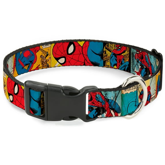 Marvel Comics Pet Collar, Dog Collar Plastic Buckle, Spider Man Comic Strip, 11 to 16.5 Inches 1.0 Inch Wide