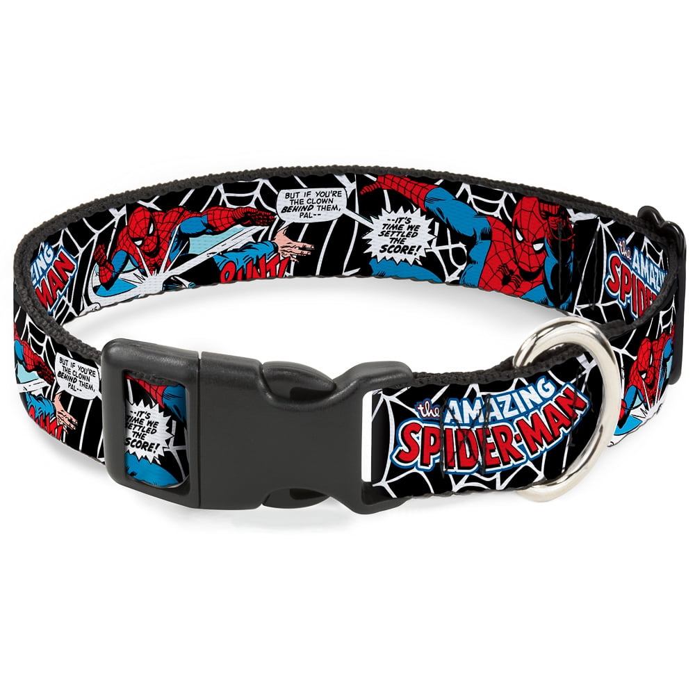 Marvel Comics Pet Collar, Dog Collar Plastic Buckle, Spider Man In Action Amazing Spider Man, 9.5 to 13 Inches 1.0 Inch Wide